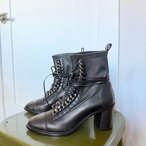 Casadei Black Lace-Up Leather Boots